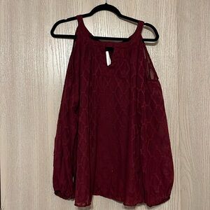 Wine colored cold shoulder blouse
